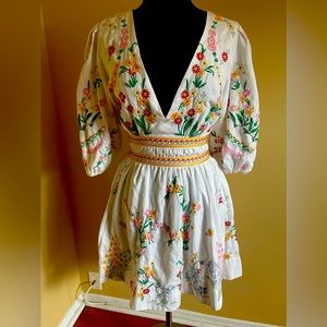 By Anthropologie linen embroidered dress. Peekaboo back.
